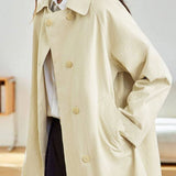 Elegant Commuter Lapel Double-Breasted Long-Sleeve Trench Coat
