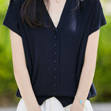 Gentle Elegant V-neck Button Knit Top