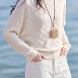 Elegant Off Shoulder Diagonal Ribbed Batwing Sleeve Knit Sweater