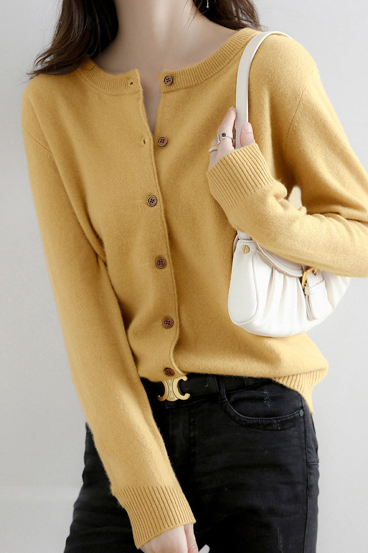 Round Neck Wool Knit Cardigan - 12 Colors Available - liwisi