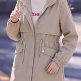Casual Hooded Trench Coat With Diagonal Patch Pockets
