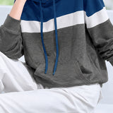 Casual Color-Block Spliced Drawstring Hoodie