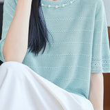 Delicate Elegant Tencel Lyocell Beaded Short Sleeve Knit Top