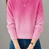 Elegant Commuter Gradient Crew Neck Jacquard Long‑Sleeve Knit Sweater