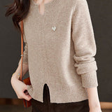 Gentle Commuter V-Neck Long-Sleeve Knit Top With Split Hem