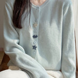 Casual Crew Neck Long‑Sleeve Knit Coat With Starfish Shell Buttons