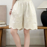 Casual Commuter Hollow Embroidery Five-point Wide Leg Shorts