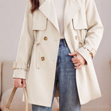 Elegant Lapel Drawstring Waist Mid-Length Trench Coat
