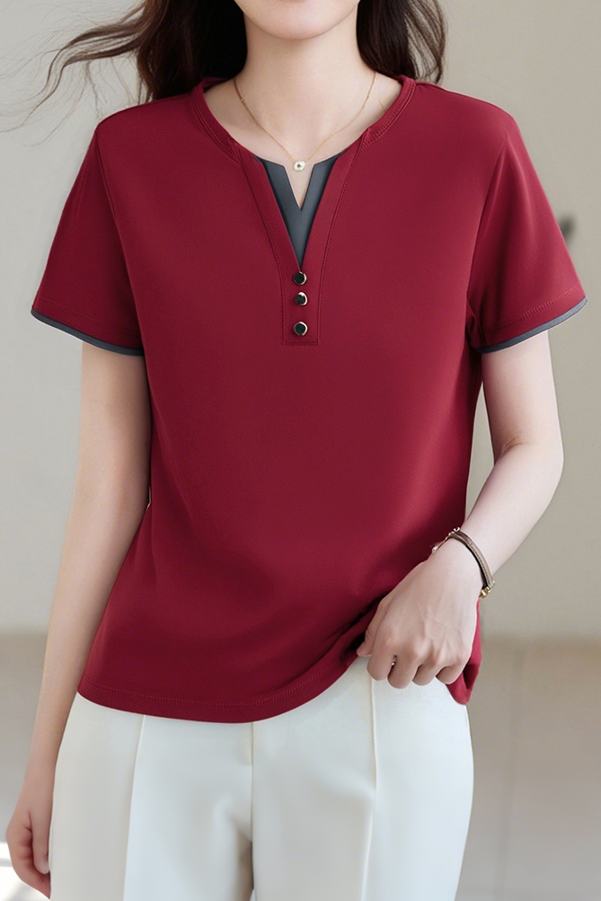 Casual V-Neck Fake Two-Piece T-Shirt - liwisi