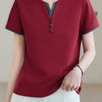 Casual V-Neck Fake Two-Piece T-Shirt - liwisi