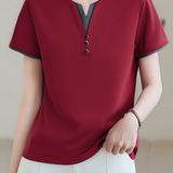 Casual V-Neck Fake Two-Piece T-Shirt - liwisi