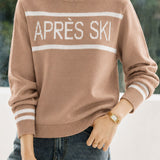 Casual Contrast Stripe Letter Jacquard Knit Top