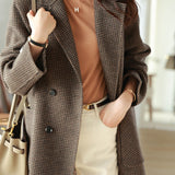 Notch Lapel Houndstooth Raglan Coat with Lining