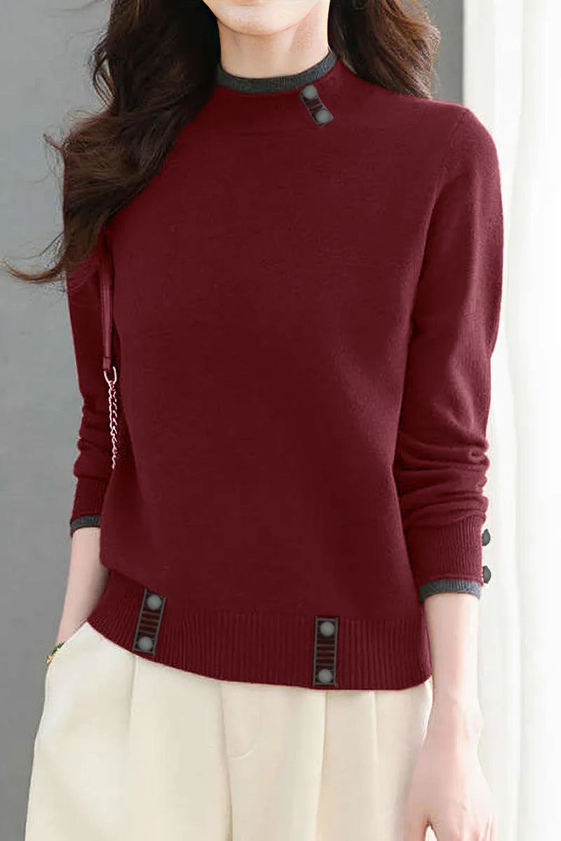Casual Versatile Long-Sleeve Pullover Color-Block Knitted Top - liwisi