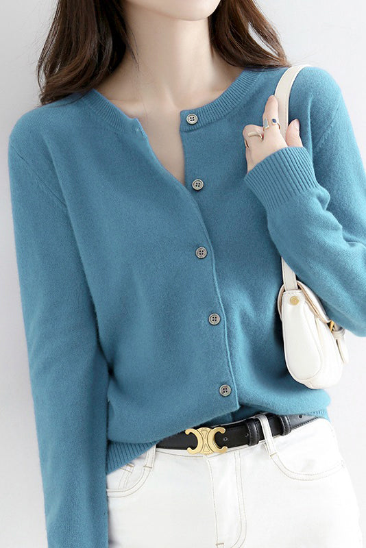 Round Neck Wool Knit Cardigan - 12 Colors Available - liwisi