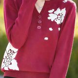 Elegant Commuter V-Neck Jacquard Long Sleeve Knit Top