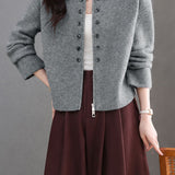 Elegant Commuter Lapel Zip & Button Long-Sleeve Knit Cardigan