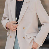 Elegant Notched Lapel Double Breasted Long Sleeve Blazer