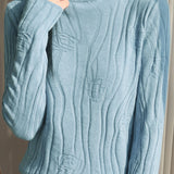 Elegant Commuter Mock Neck 3D Embossed Jacquard Long‑Sleeve Knit Sweater