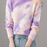 Casual Mock Neck Tie‑Dye Print Long Sleeve Knit Sweater