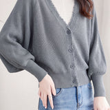 Casual V‑Neck Fringe Batwing Sleeve Knit Cardigan