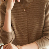 Half-High Neck Diagonal Ribbed Knit Top