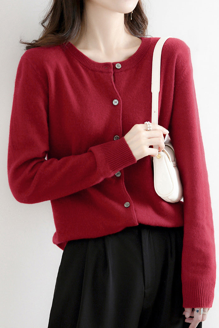 Round Neck Wool Knit Cardigan - 12 Colors Available - liwisi