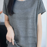 Elegant Commuter Wavy Hollow-out Short Sleeve Knit Top