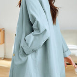 Elegant Commuter Lapel Double-Breasted Long-Sleeve Trench Coat