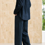 Casual Minimalist Two-Piece Set: Patch Pocket Drawstring Shirt & Trousers