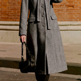 Casual Solid Color Cashmere Tie‑Neck Coat