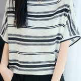 Casual Striped Off-The-Shoulder Raglan Sleeve Knit Top