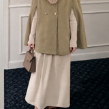 Elegant Double Breasted Cape Coat With Fur Collar