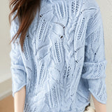 Casual Versatile Half-High Neck Hollow-Out Solid-Color Knitted Top