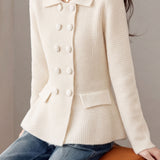 Exquisite Elegant Lapel Double‑Breasted Long Sleeve Knit Cardigan