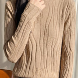 Elegant Commuter Mock Neck 3D Embossed Jacquard Long‑Sleeve Knit Sweater