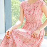 Gentle Vacation Crew Neck Short Sleeve Floral Tea-length Dress