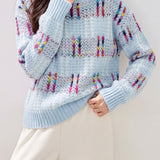 Casual Vacation Color‑Block Dot Jacquard Knit Top