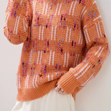 Casual Vacation Color‑Block Dot Jacquard Knit Top