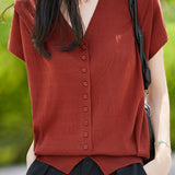 Gentle Elegant V-neck Button Knit Top
