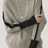 Casual Minimalist Pullover High-Neck Color-Block Sweater