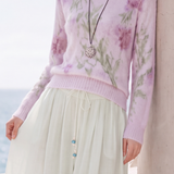Casual Vacation Round Neck Watercolor Floral Long Sleeve Knit Sweater