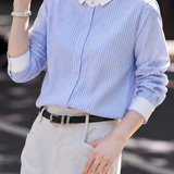 Elegant Commuting Color Block Small Lapel Long Sleeve Stripe Shirt