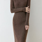 Elegant Commuter Lapel Midi‑Length Knit Dress