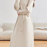 Elegant Commuter Turtleneck Belted Long-Sleeve Knit Dress