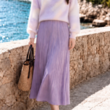 Gentle Vacation Round Neck Tie-Dye Sweater & High Waist Pleated Midi Skirt Set