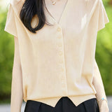 Gentle Elegant V-neck Button Knit Top