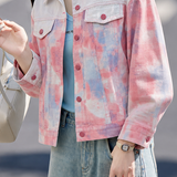 Casual Lapel Tie‑Dye Spliced Printed Long‑Sleeve Jacket