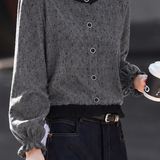 Elegant Color Block Polka Dot Lace Trim Spliced Shirt