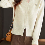 Gentle Commuter V-Neck Long-Sleeve Knit Top With Split Hem